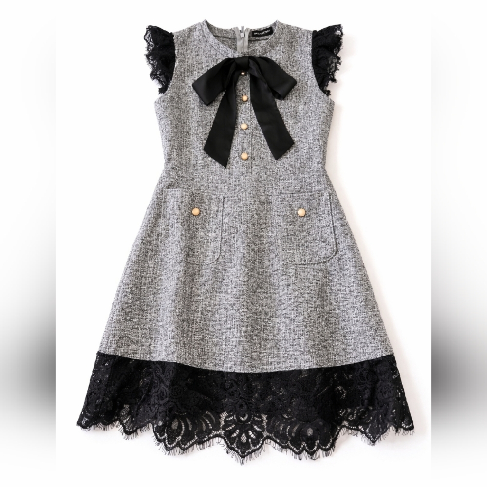 Grey Tweed Lace Hem 2-Piece Set